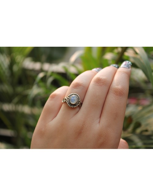 Comet Sterling Silver Ring// Rainbow Moon Stone 