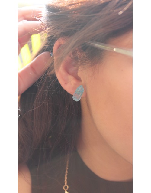 Aqua Quartz Crystal Earring