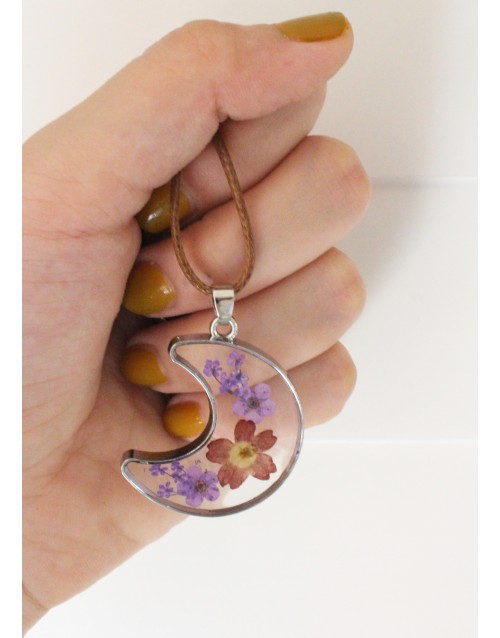 Flower Press Moon Necklace 