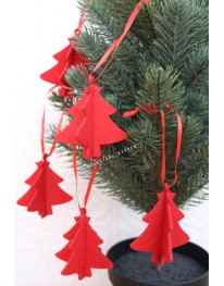 3D Felt Christmas Tree Ornament Set // Red