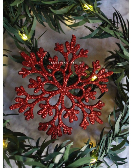 Glittery Snowflakes Set // Red